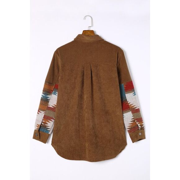 Azura Exchange  Khaki Aztec Pattern Corduroy Shacket - Picture 7 of 8
